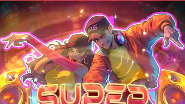 Tampilan permainan slot Funky Fortunez dengan tema hip-hop dan neon yang cerah.