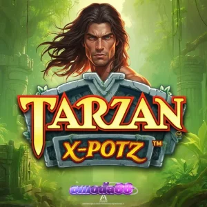 Tarzan X-Potz slot game interface showing the jungle theme and bonus features