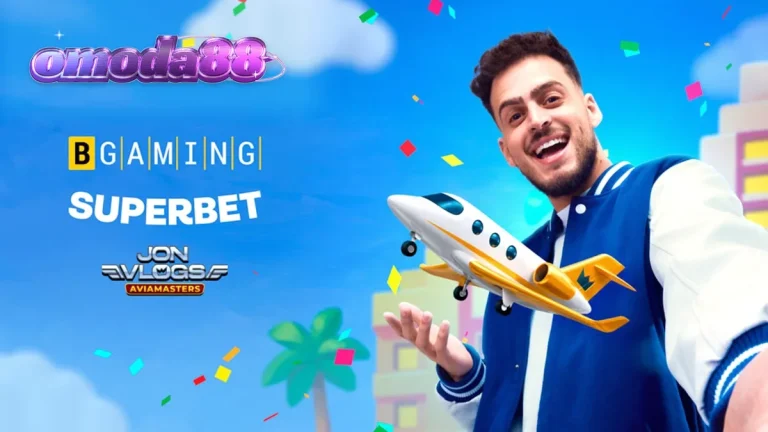 Tampilan visual pesawat dalam game Jon Vlogs Aviamasters dengan latar belakang kota ikonik.